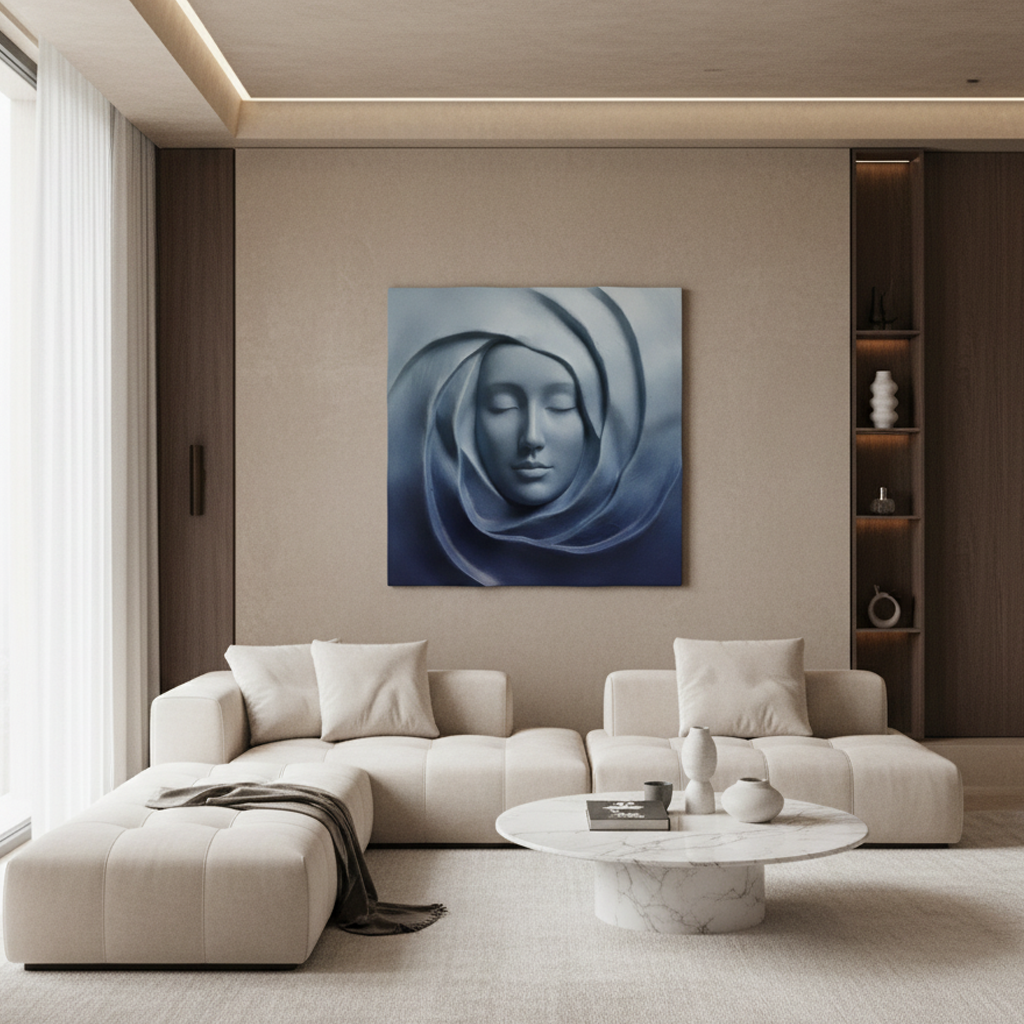 Blue Swirl Face 3D Wall Art Serene Spiritual Navy Indigo