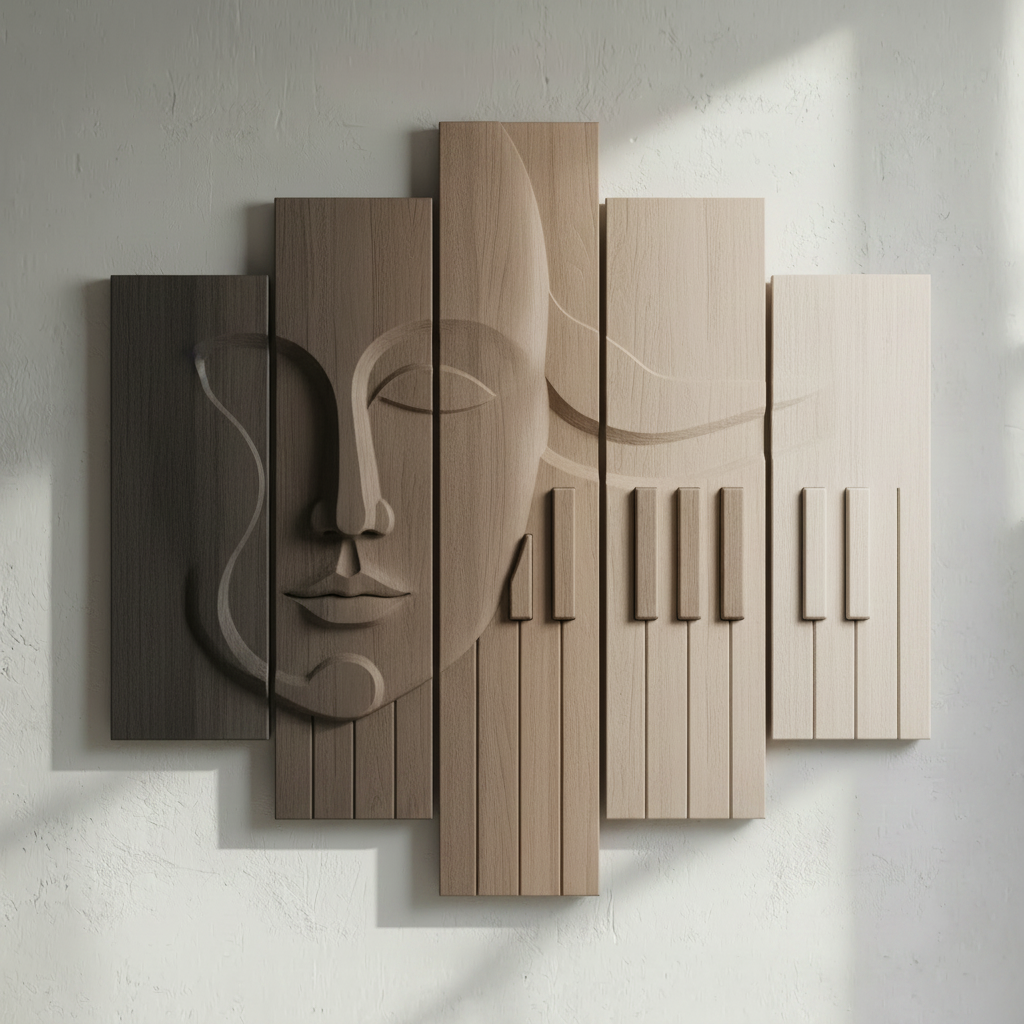 Wood Grain Face Music 3D Wall Art Natural Beige Multi Panel
