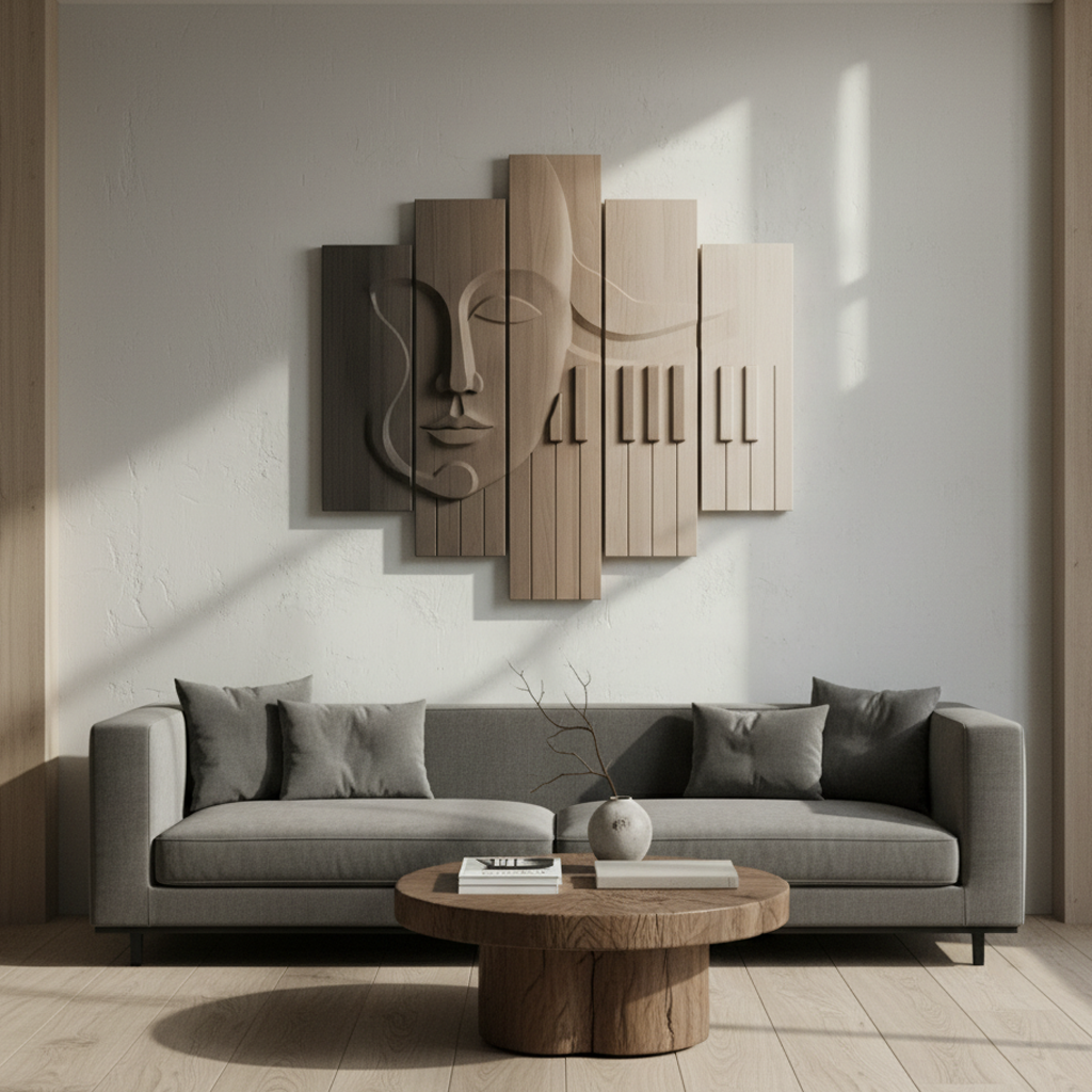 Wood Grain Face Music 3D Wall Art Natural Beige Multi Panel