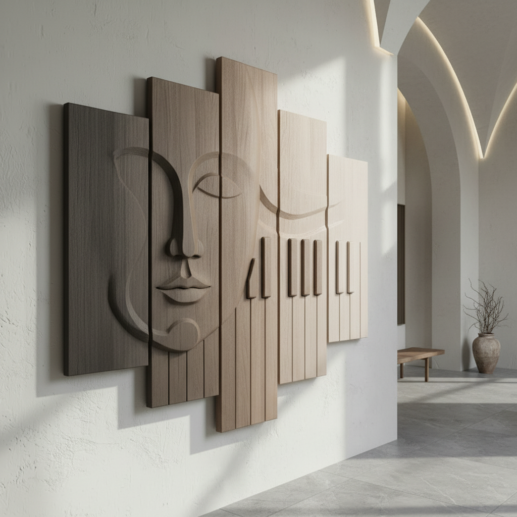 Wood Grain Face Music 3D Wall Art Natural Beige Multi Panel