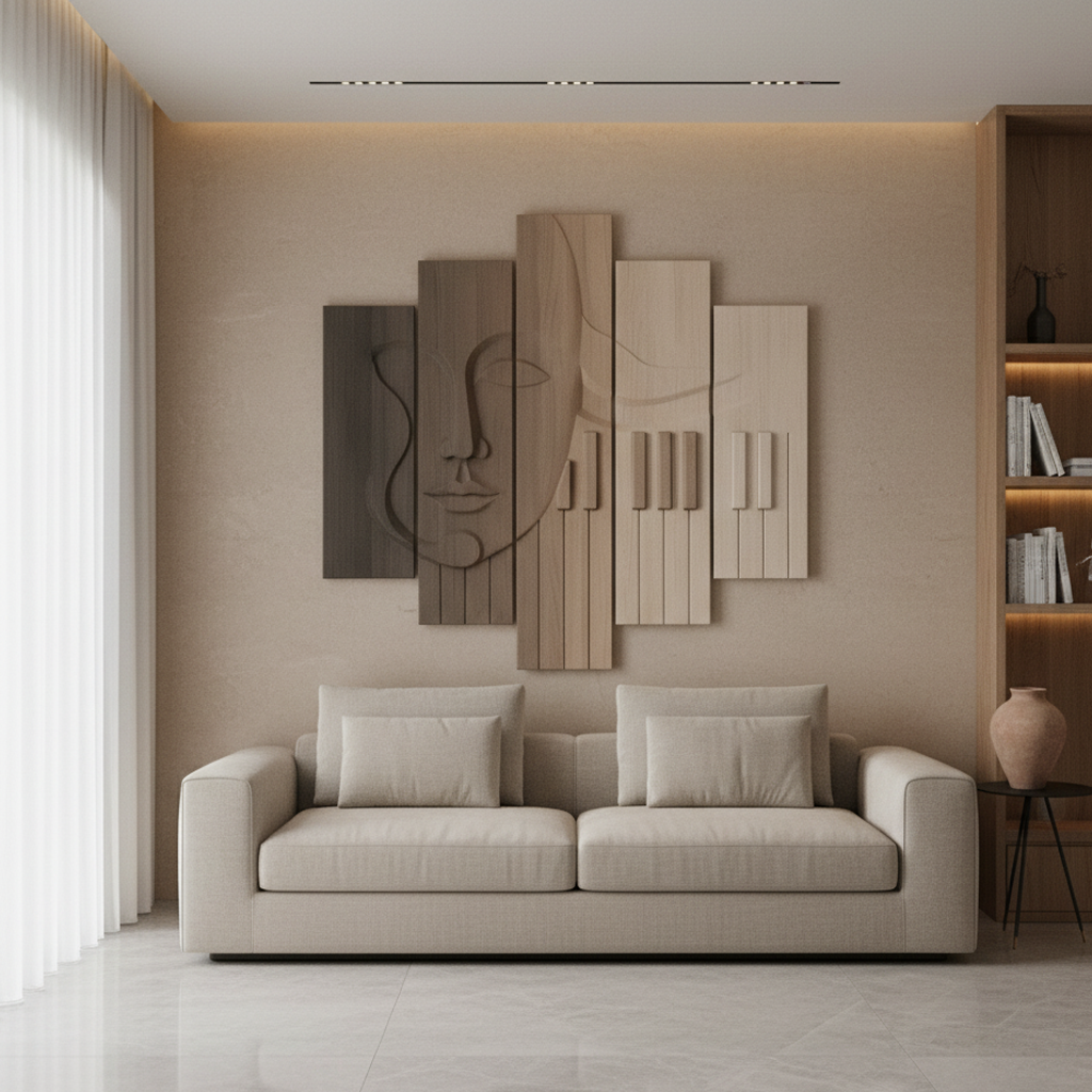 Wood Grain Face Music 3D Wall Art Natural Beige Multi Panel