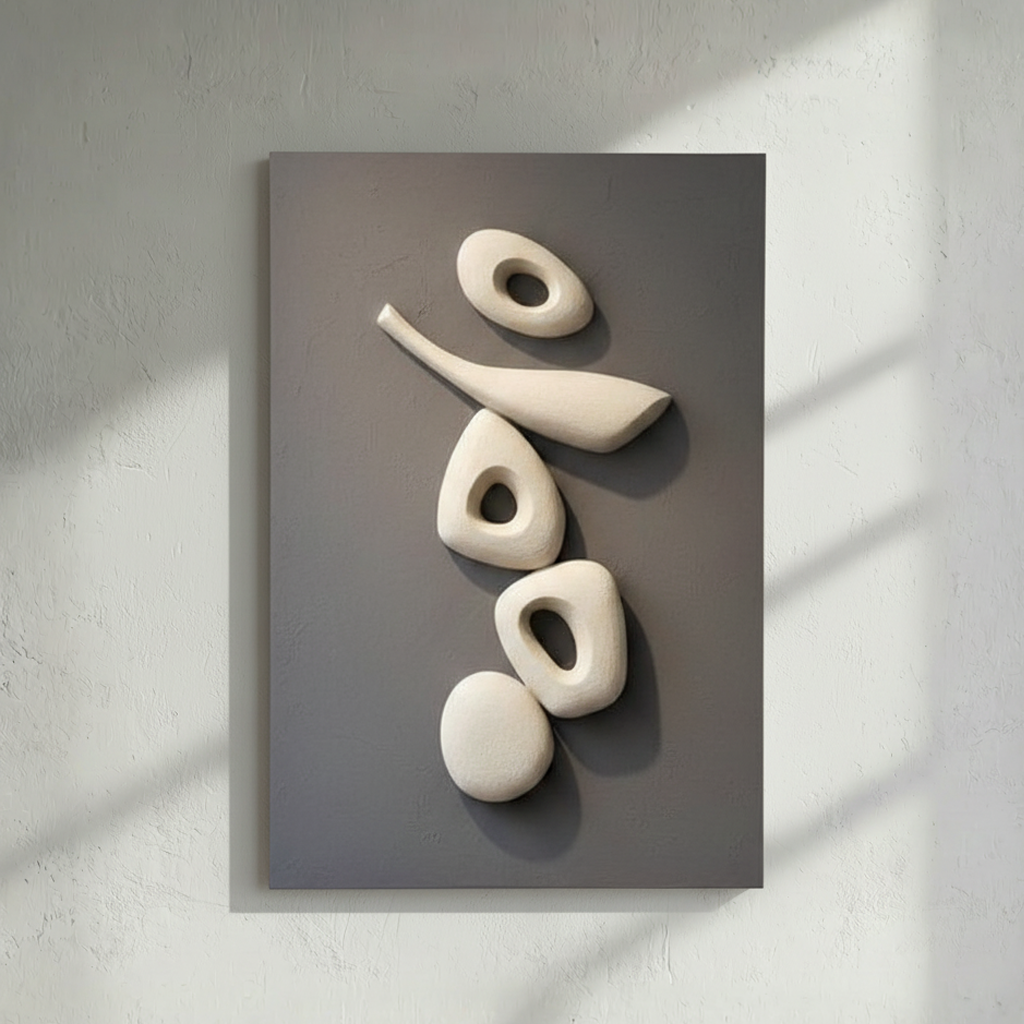 Abstract Organic Shapes 3D Wall Art White Grey Minimal