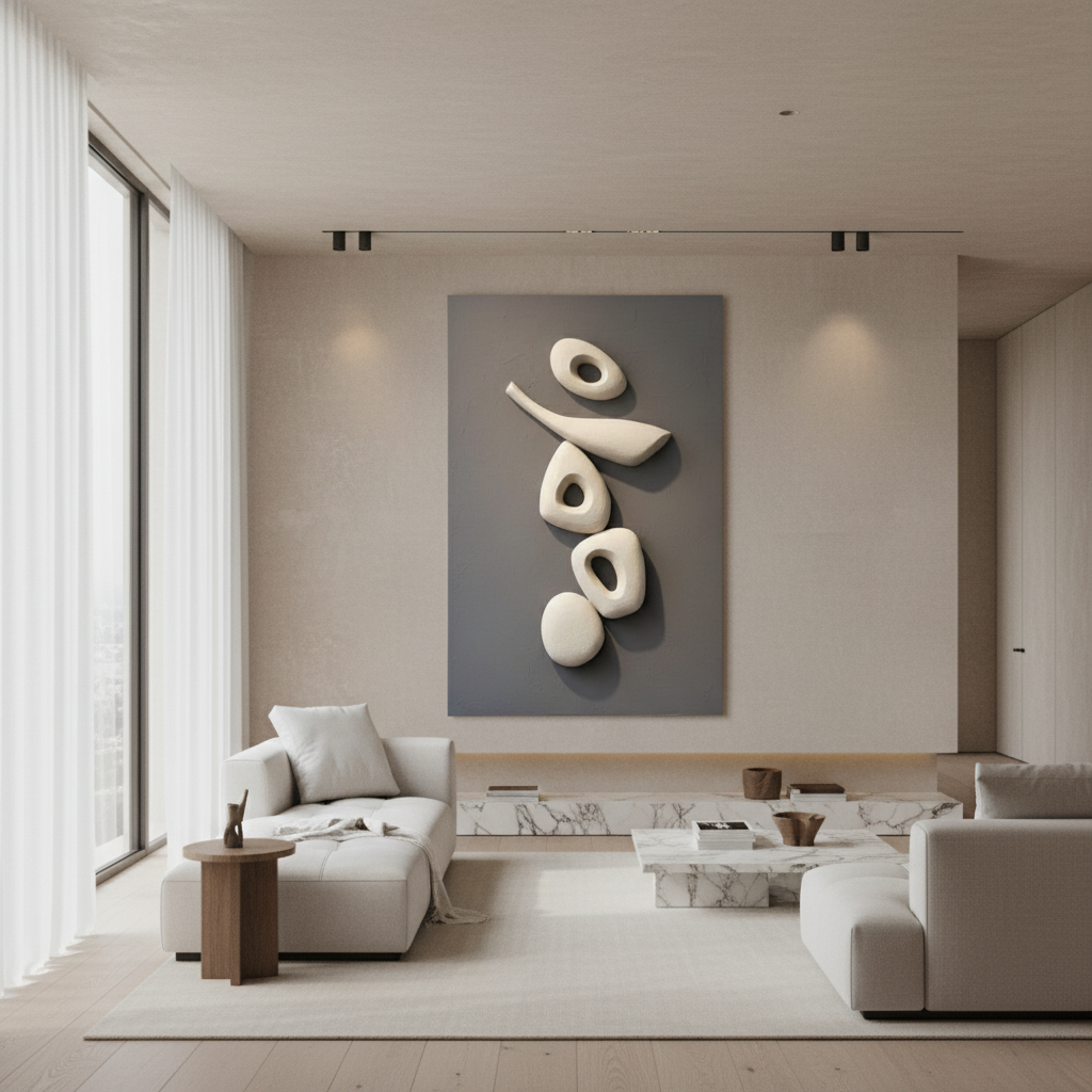 Abstract Organic Shapes 3D Wall Art White Grey Minimal