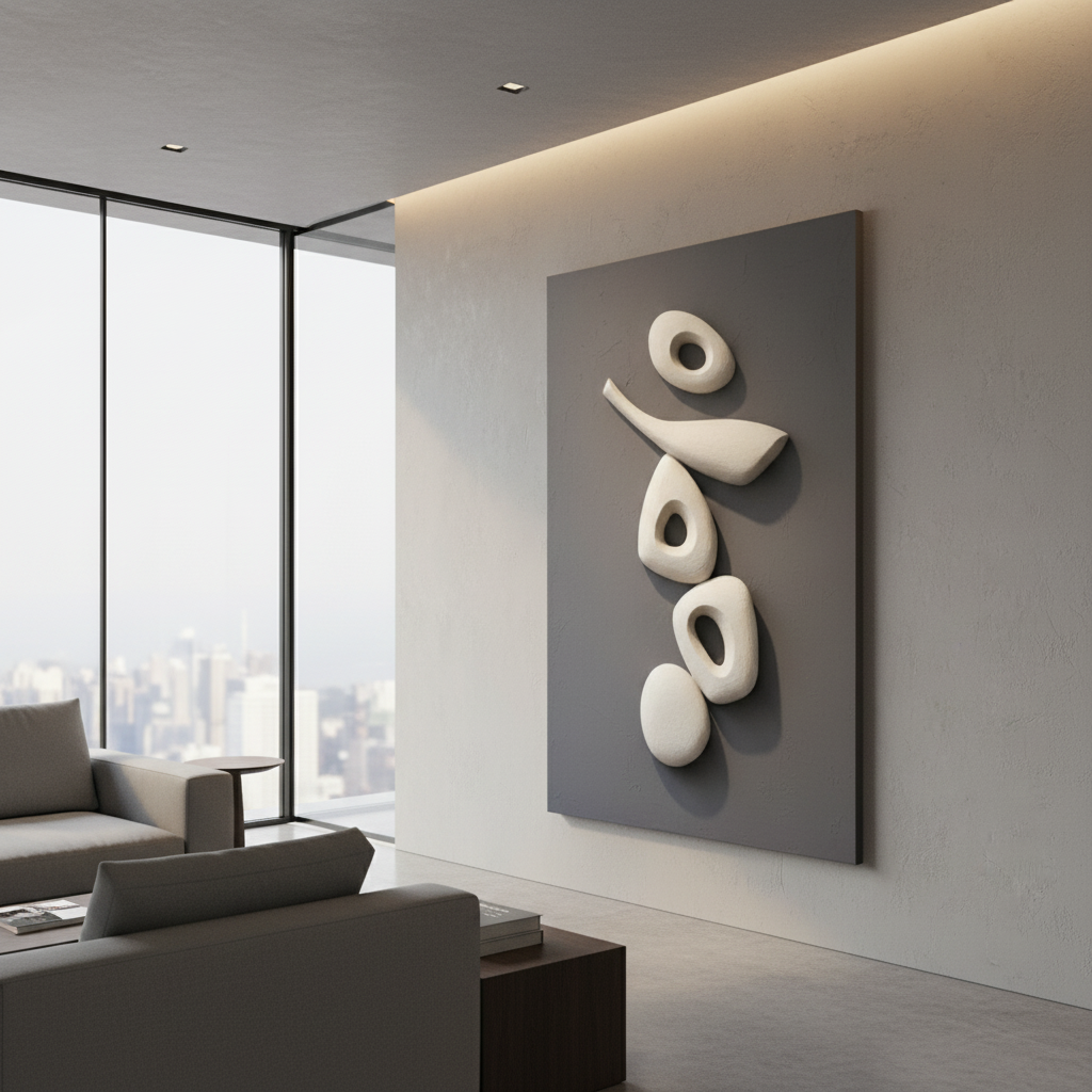 Abstract Organic Shapes 3D Wall Art White Grey Minimal