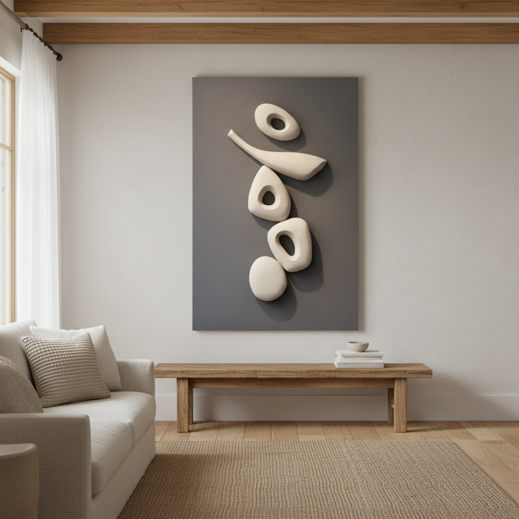 Abstract Organic Shapes 3D Wall Art White Grey Minimal