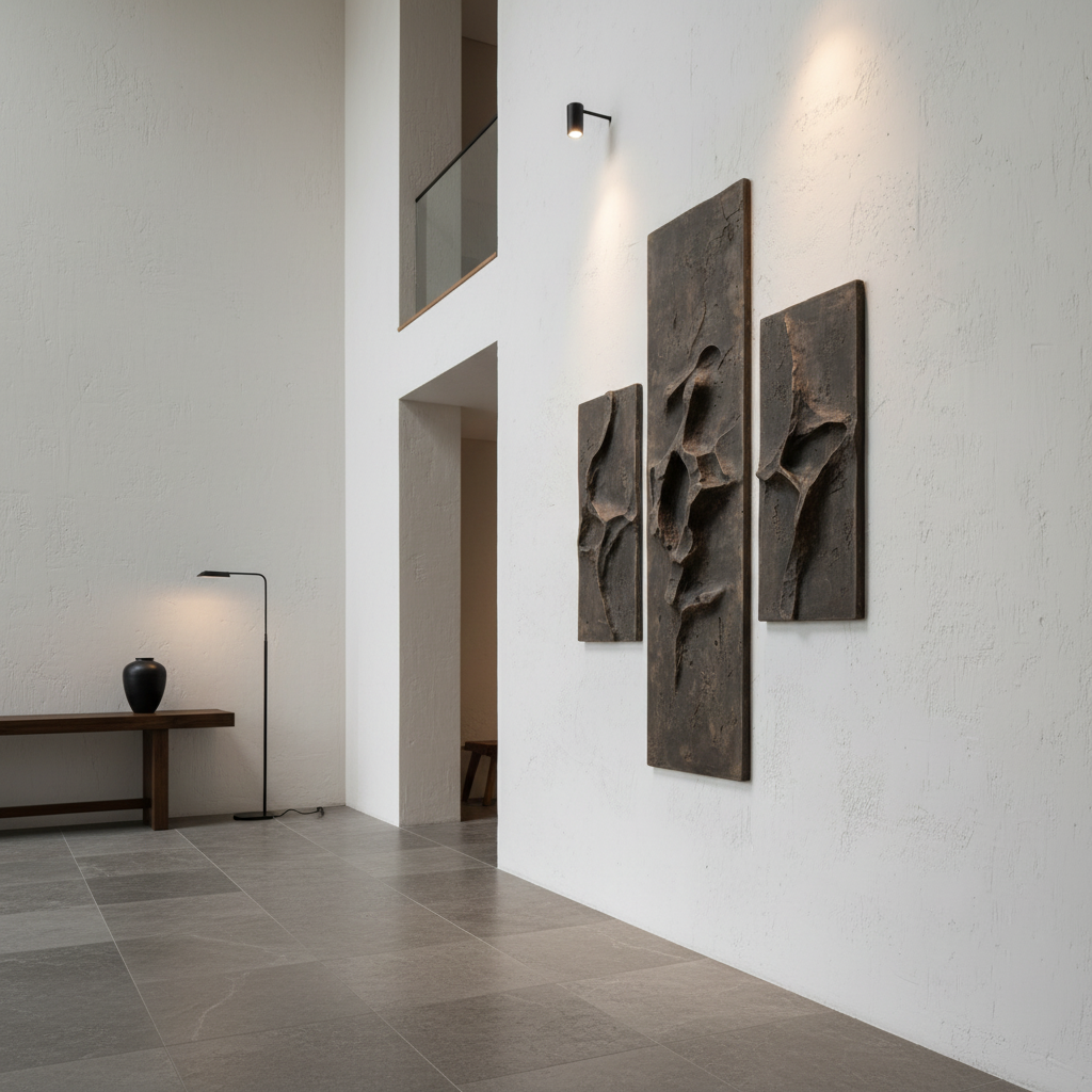 Dark Botanical Triptych 3D Wall Art Bronze Grey Organic