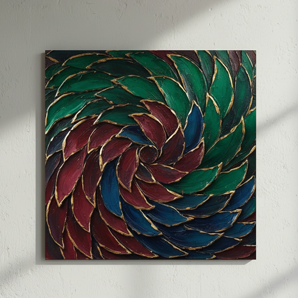 Jewel Tone Spiral Petal 3D Wall Art Green Red Blue Gold