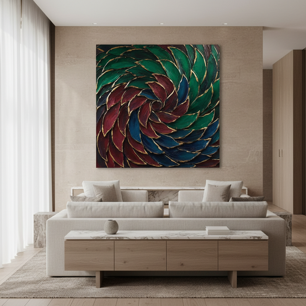 Jewel Tone Spiral Petal 3D Wall Art Green Red Blue Gold