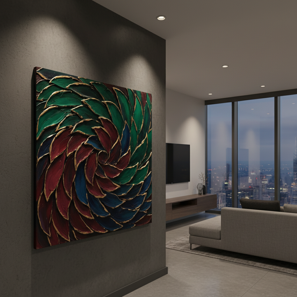 Jewel Tone Spiral Petal 3D Wall Art Green Red Blue Gold