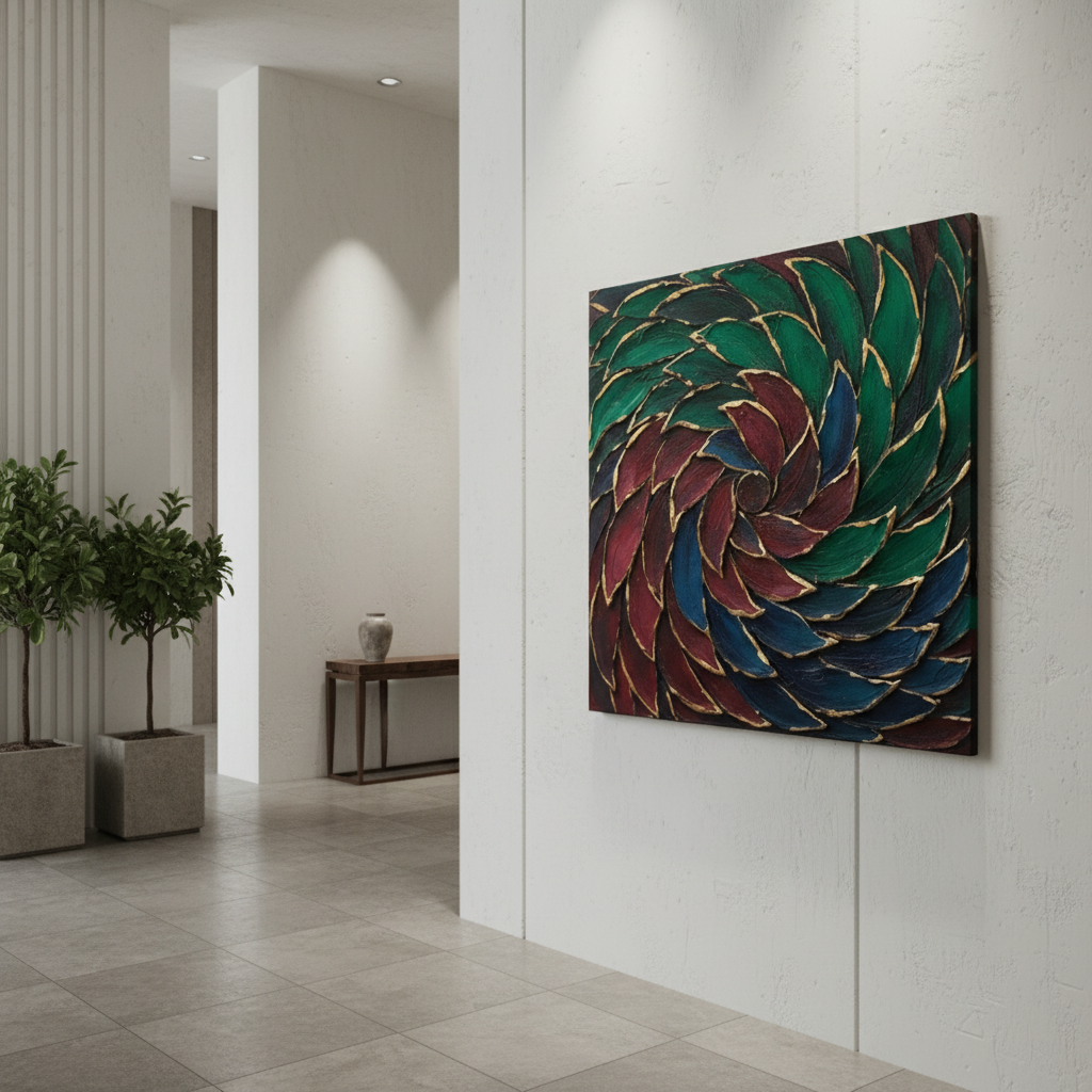 Jewel Tone Spiral Petal 3D Wall Art Green Red Blue Gold