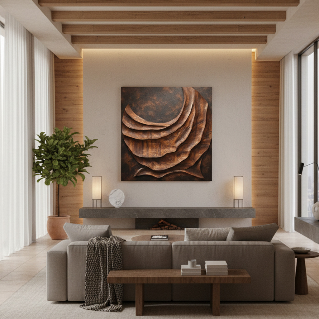 Brown Wood Layered Circle 3D Wall Art Rustic Organic Large
