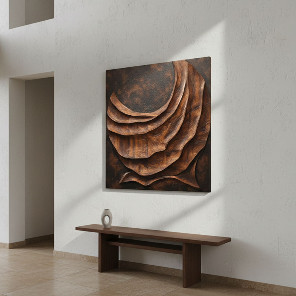 Brown Wood Layered Circle 3D Wall Art Rustic Organic Large