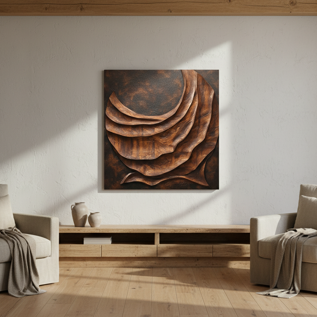 Brown Wood Layered Circle 3D Wall Art Rustic Organic Large