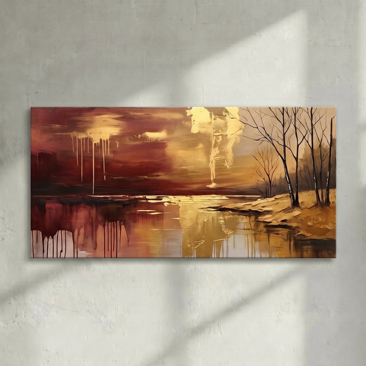 Crimson Gold River Drip Painting