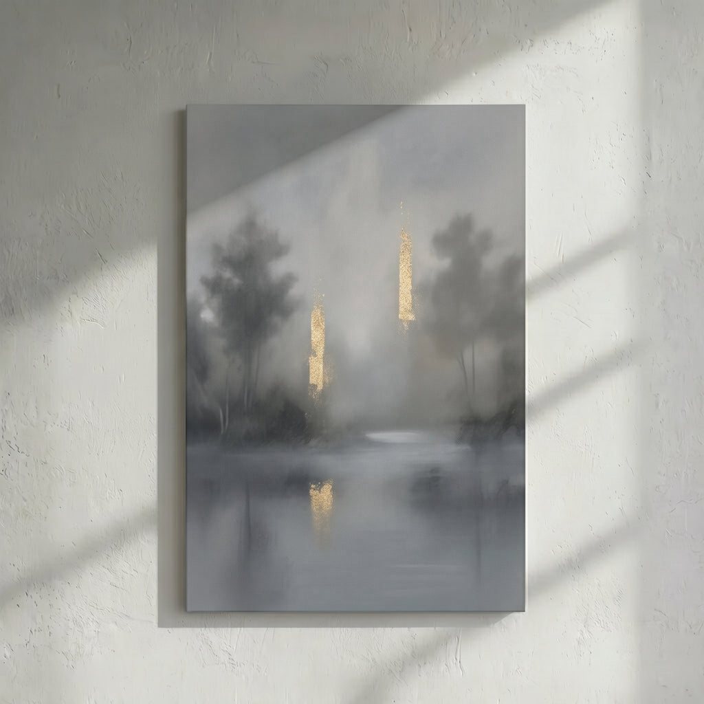 Grey Mist Forest Gold Light Painting