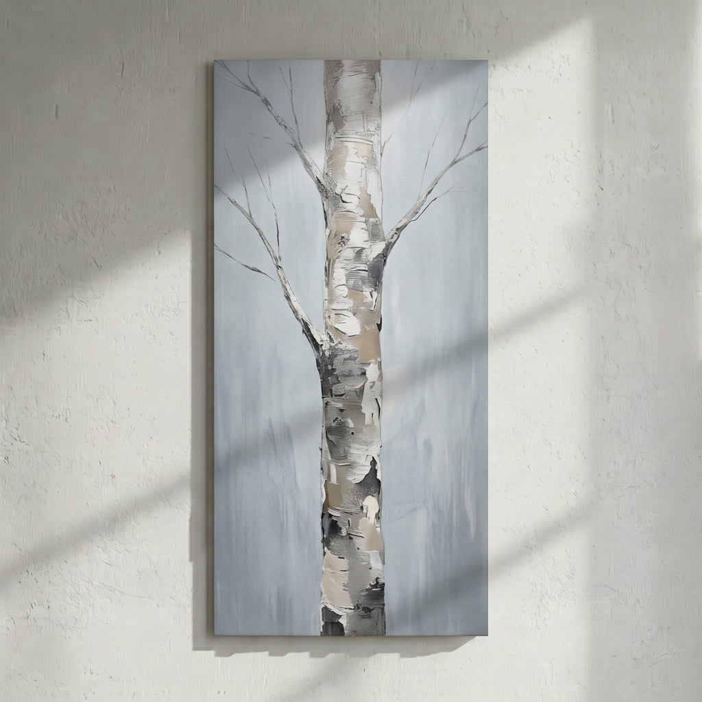Silver Birch Trunk Minimal Grey Painting