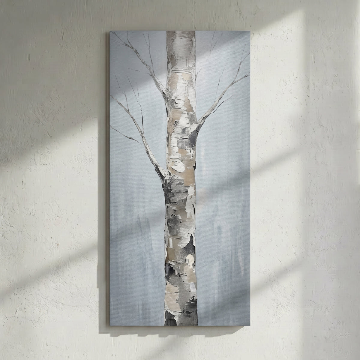 Silver Birch Trunk Minimal Grey Painting