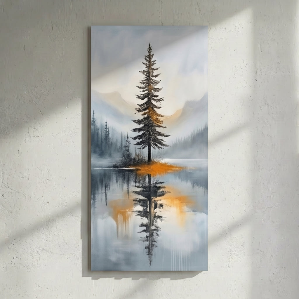 Pine Tree Gold Lake Reflection Painting