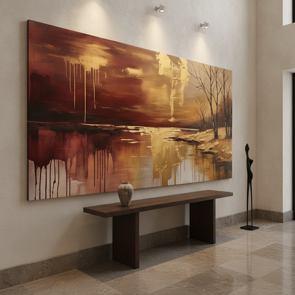 Crimson Gold River Drip Painting