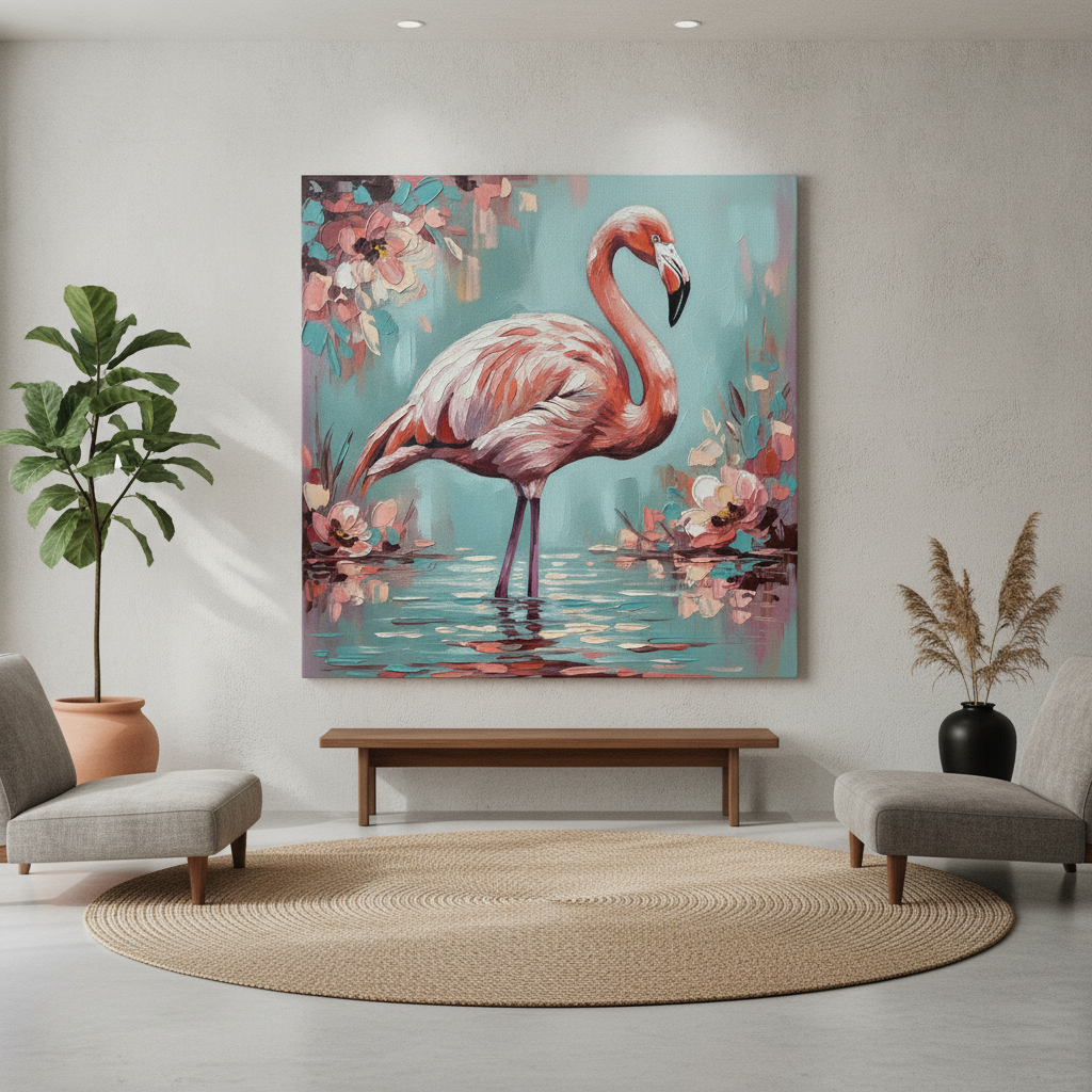 Pink Flamingo Tropical Painting