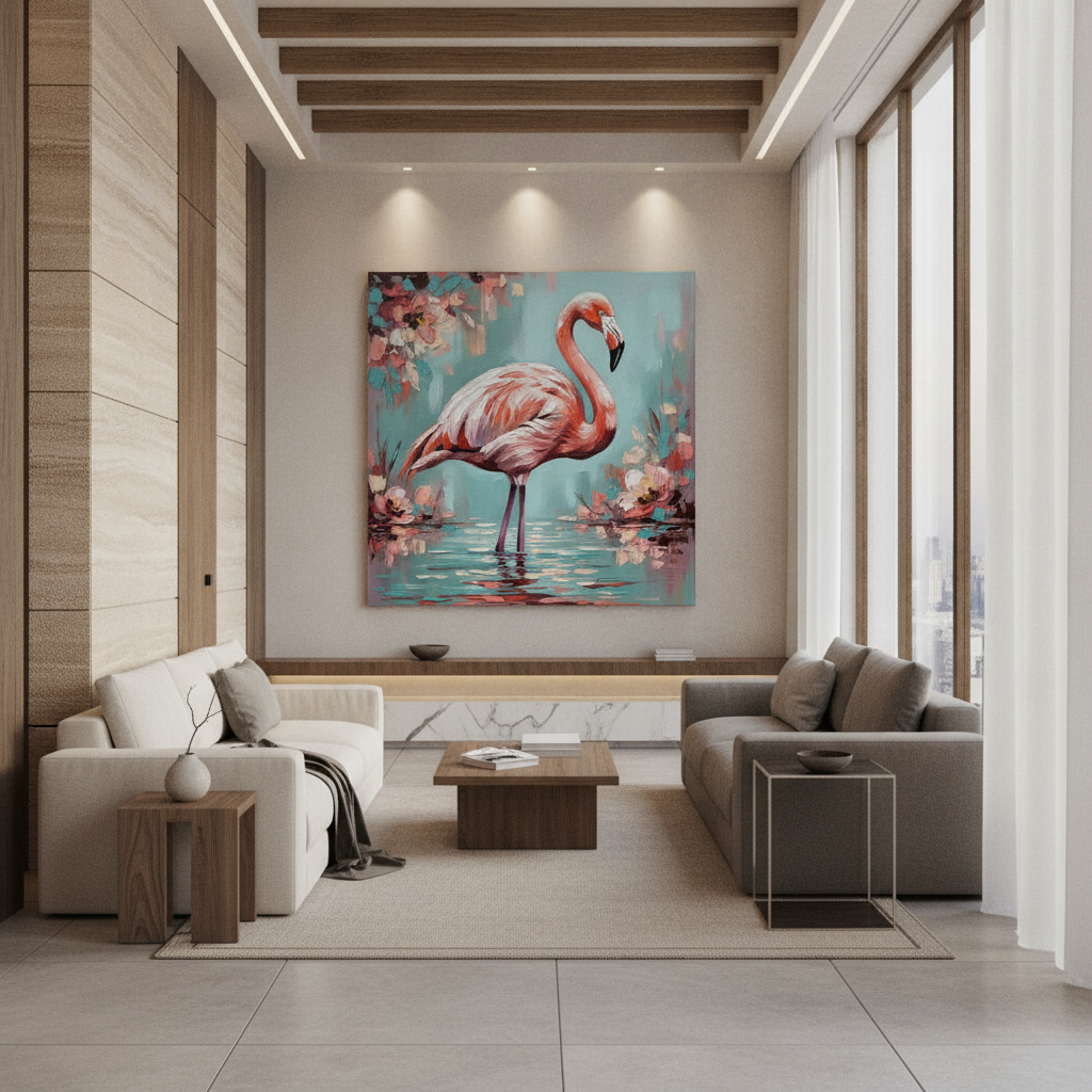 Pink Flamingo Tropical Painting