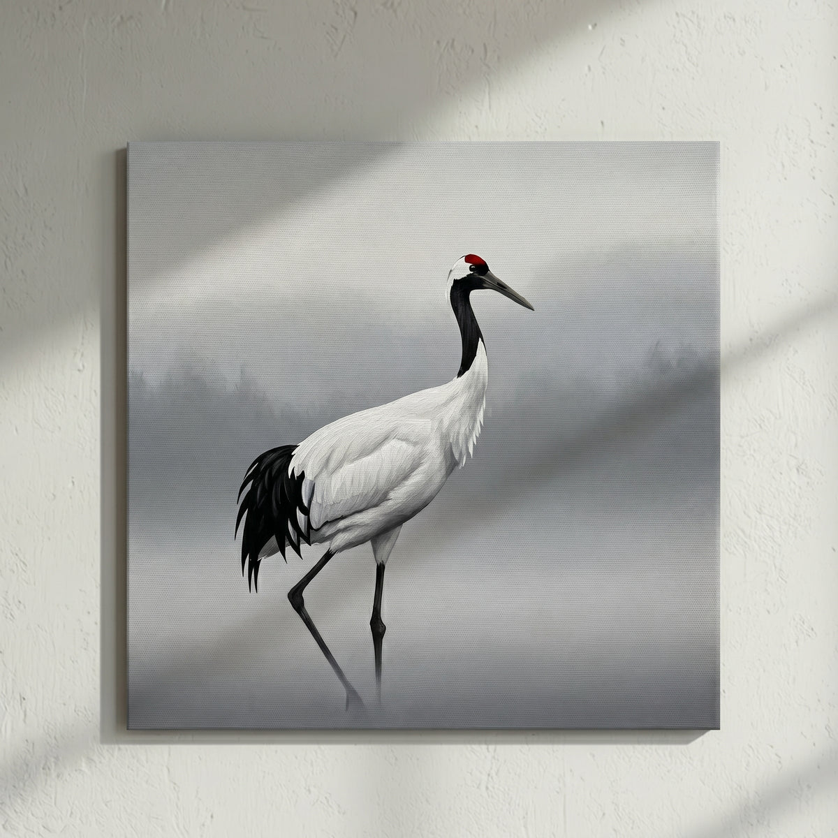 Red Crown Crane Misty Painting