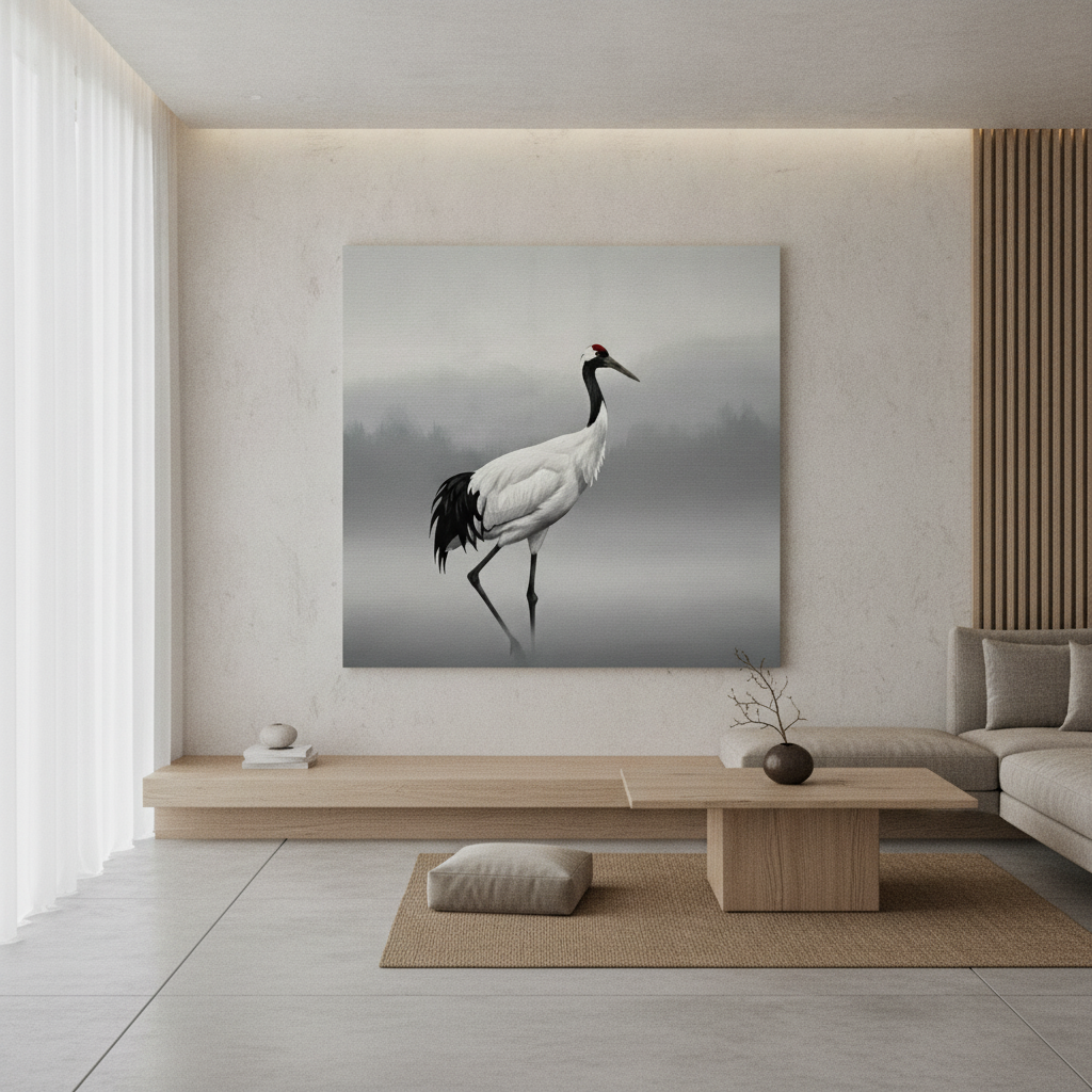 Red Crown Crane Misty Painting