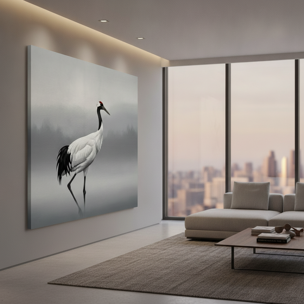 Red Crown Crane Misty Painting
