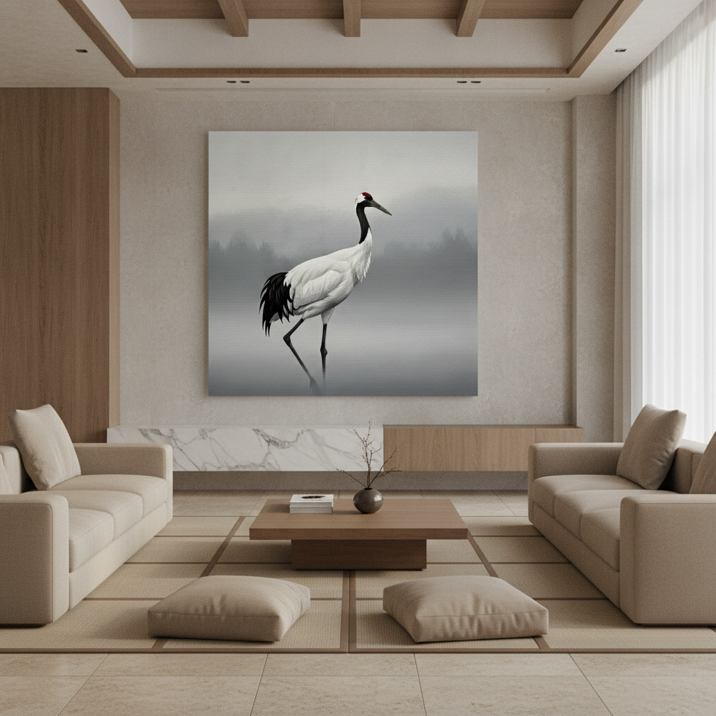 Red Crown Crane Misty Painting