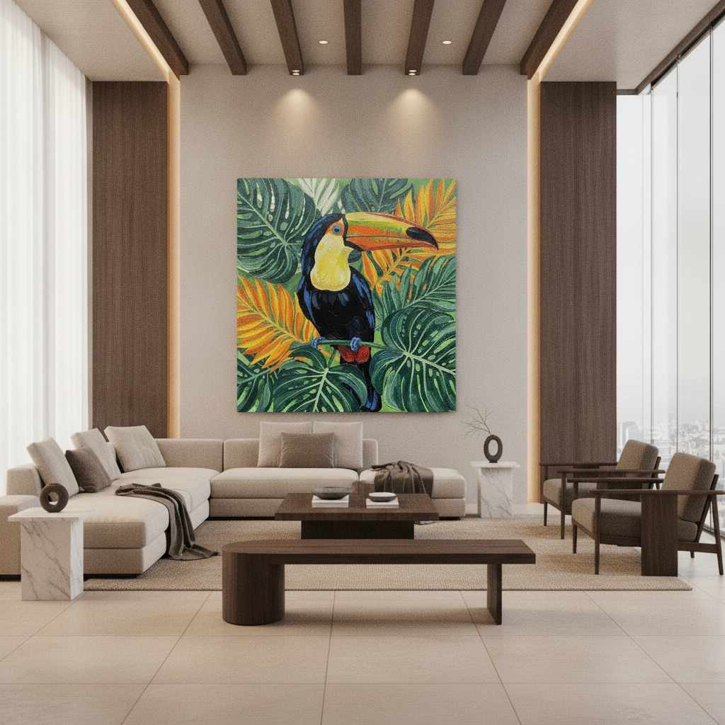 Toucan Jungle Leaf Painting