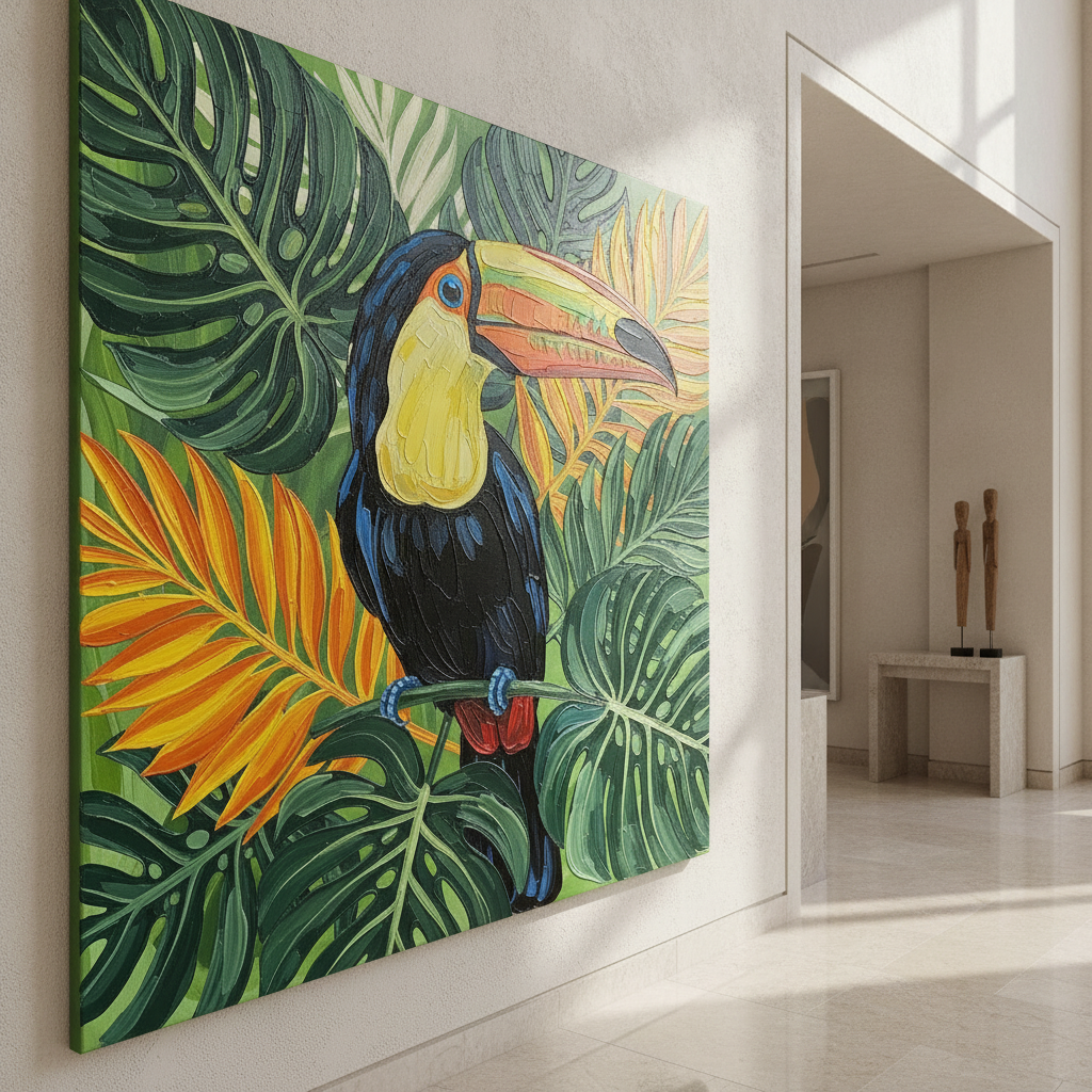 Toucan Jungle Leaf Painting