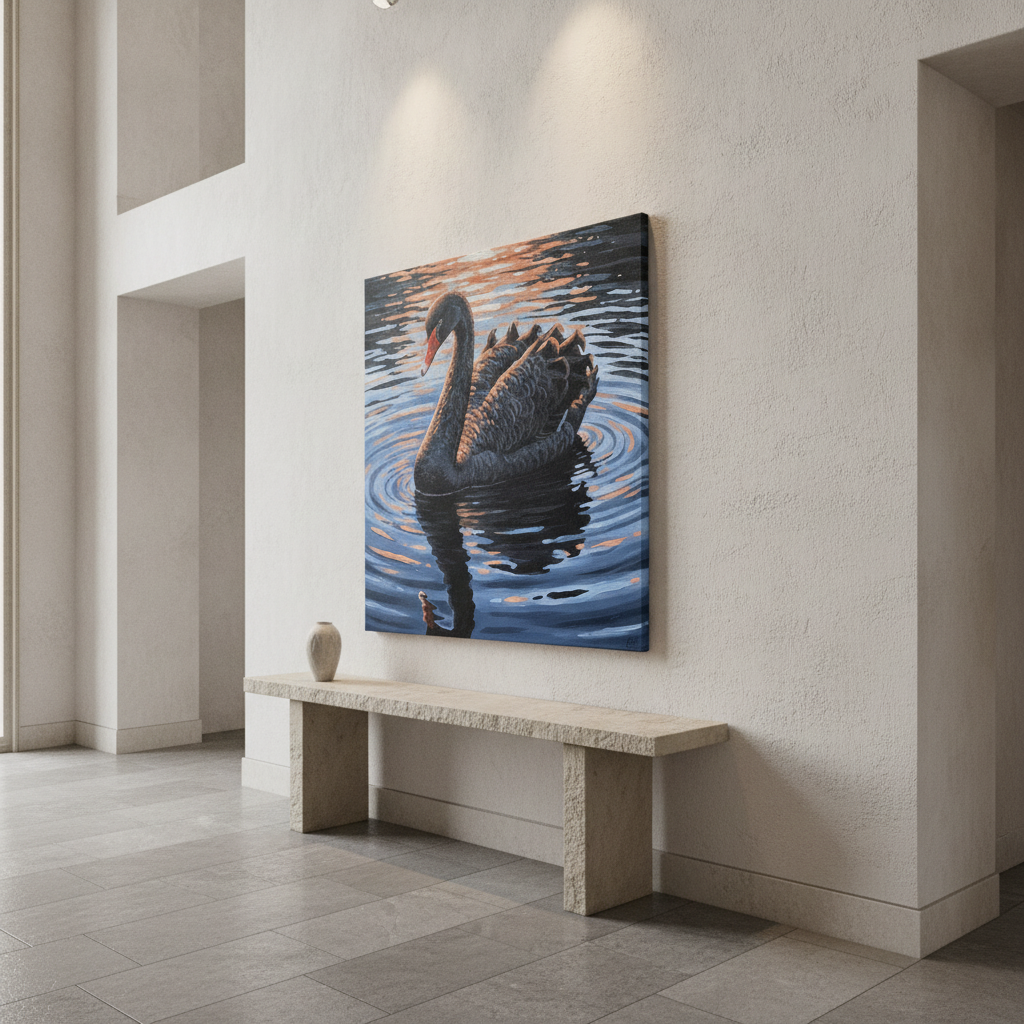 Black Swan Sunset Painting