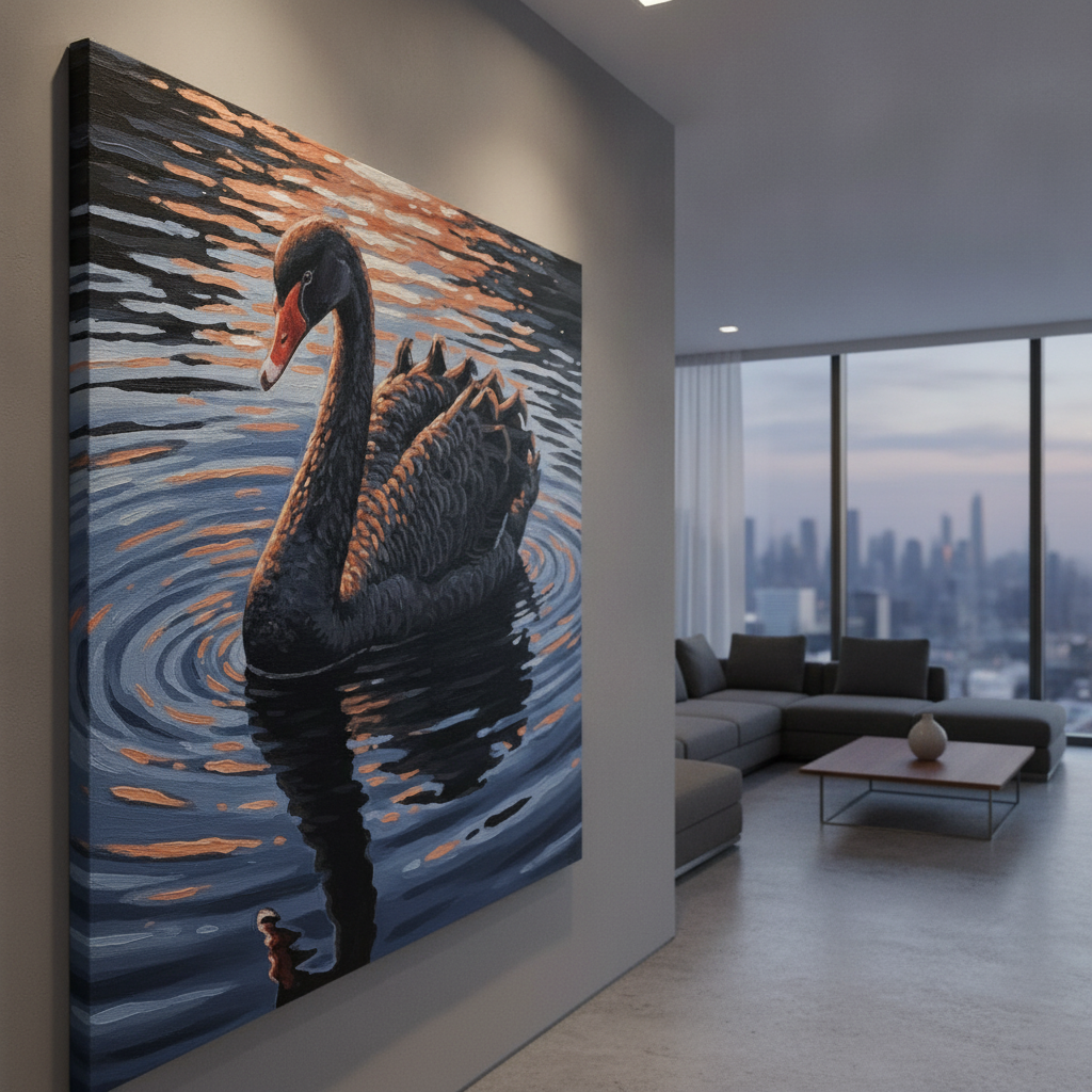 Black Swan Sunset Painting
