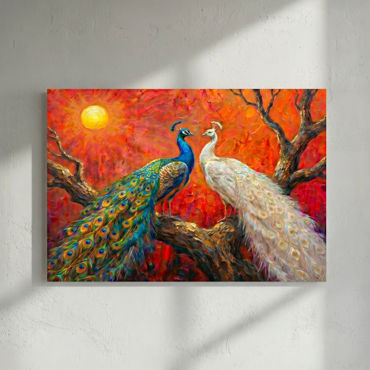 Two Peacocks Sunset Painting
