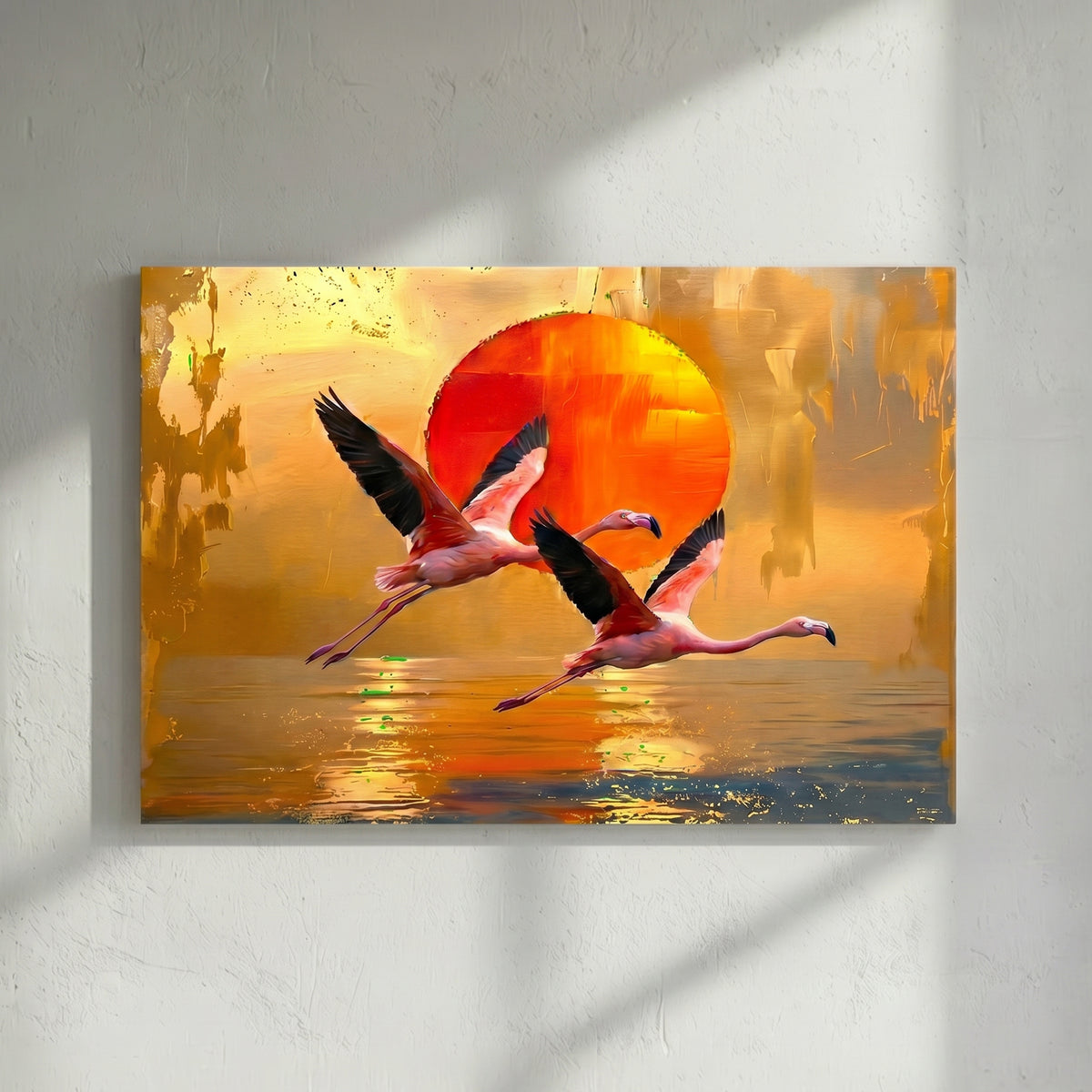 Flying Flamingos Golden Painting