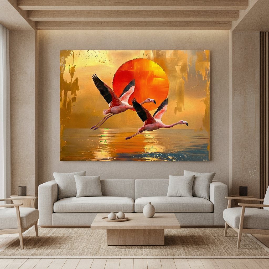 Flying Flamingos Golden Painting