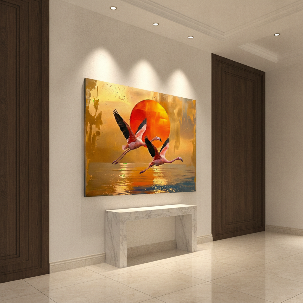 Flying Flamingos Golden Painting