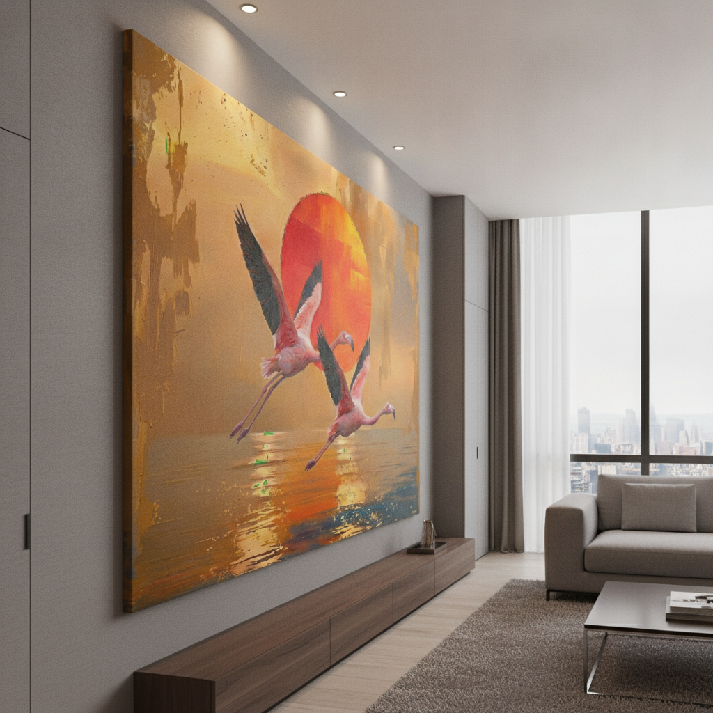 Flying Flamingos Golden Painting