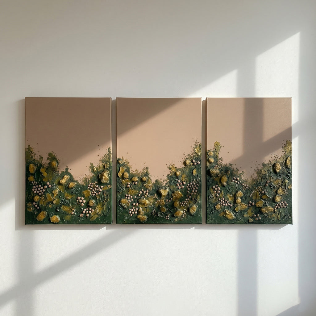 Green Vine Triptych Bold Texture