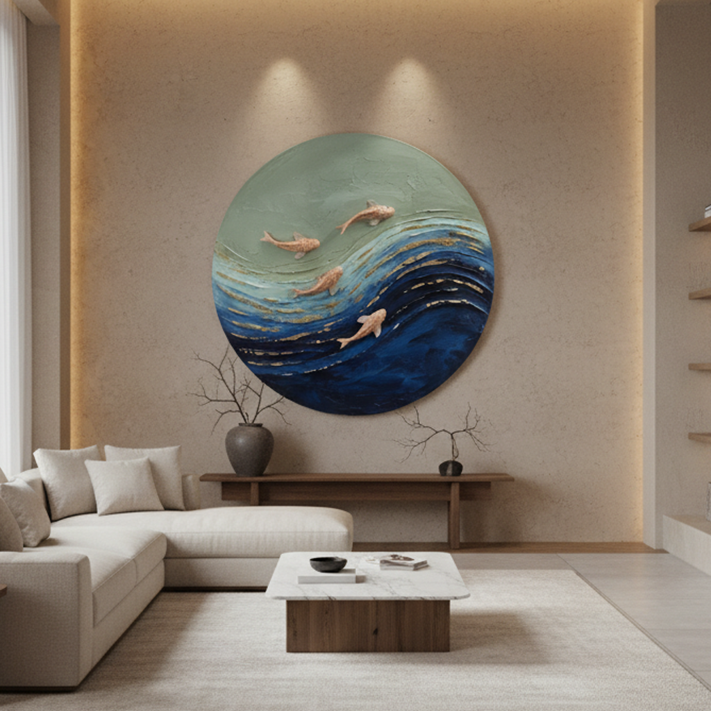 Koi Fish Wave Round Bold Texture