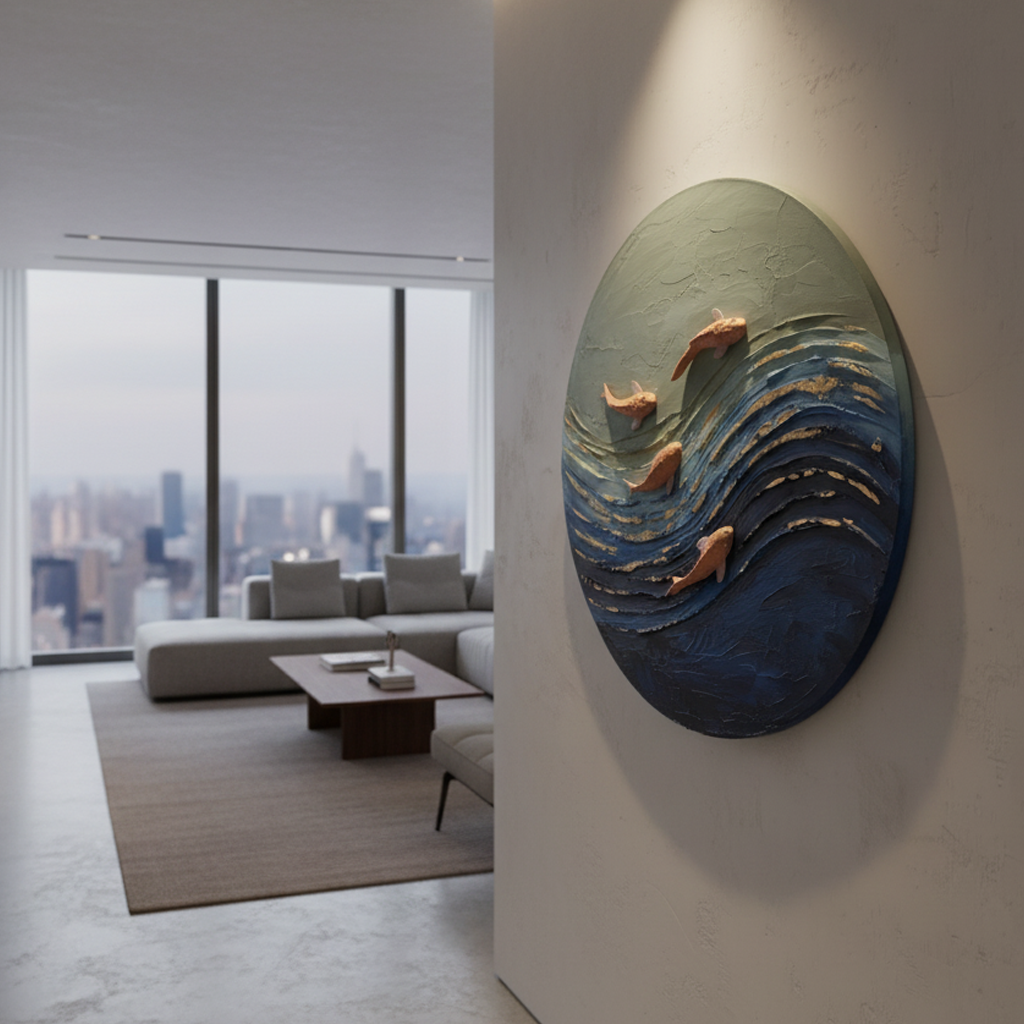 Koi Fish Wave Round Bold Texture