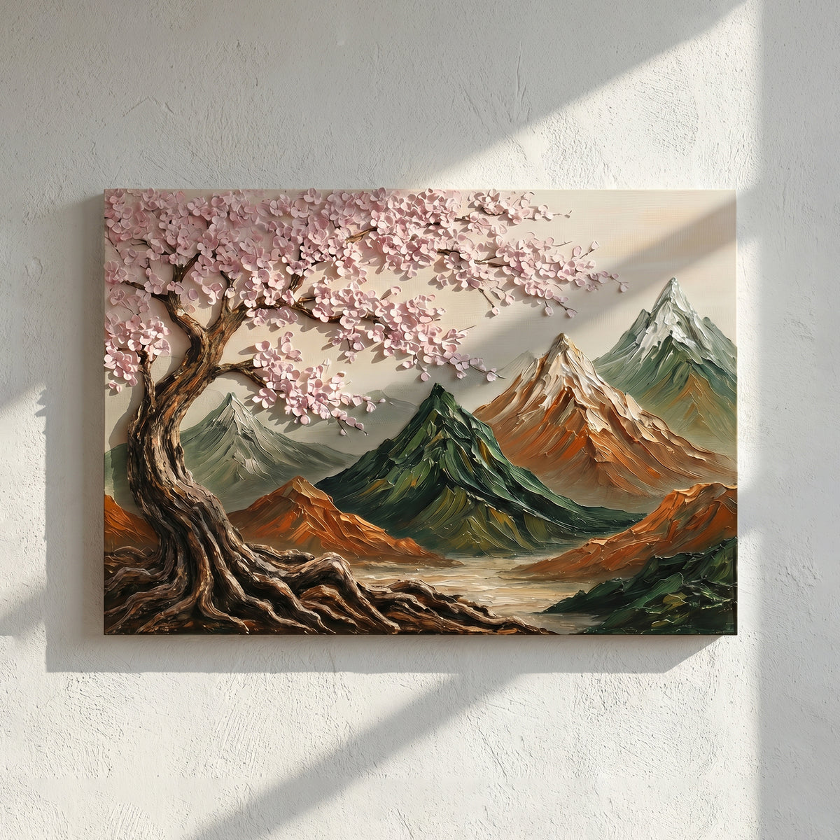 Cherry Blossom Mountain Landscape Bold Texture