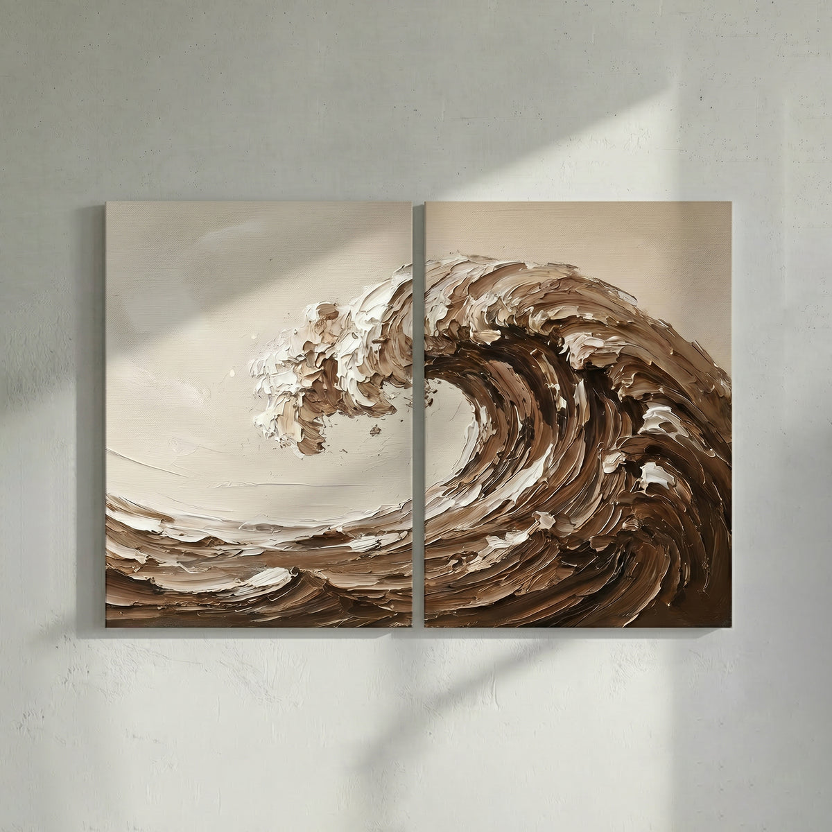 Brown Cream Ocean Wave Diptych Bold Texture