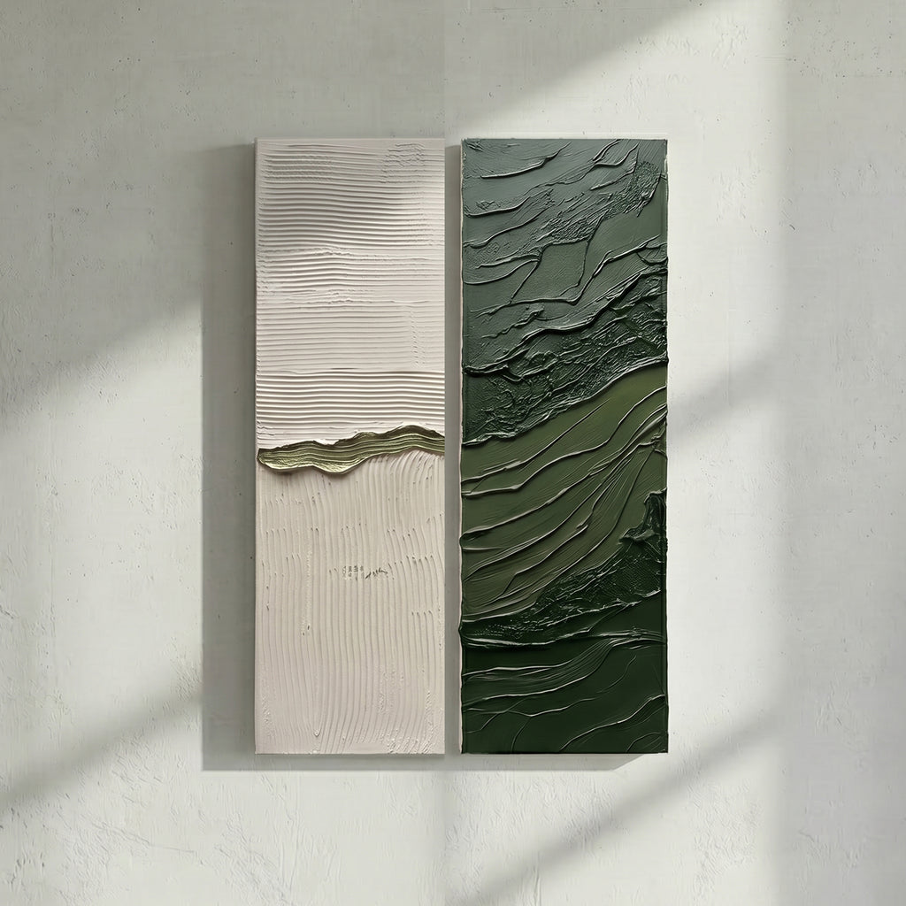 Ivory Forest Green Diptych Bold Texture