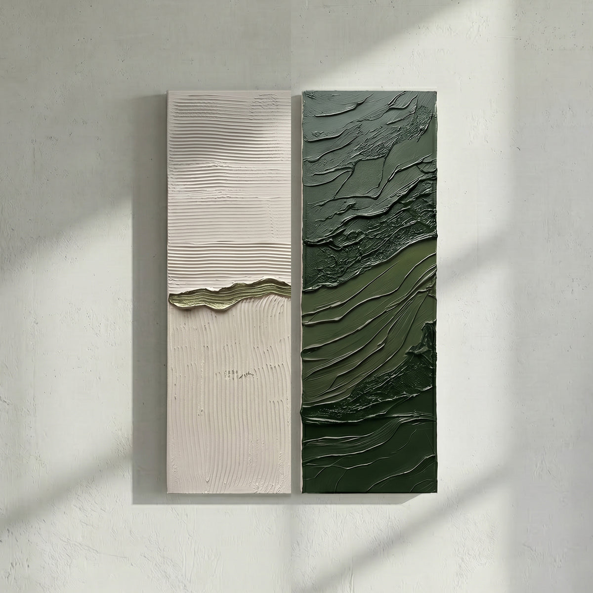 Ivory Forest Green Diptych Bold Texture