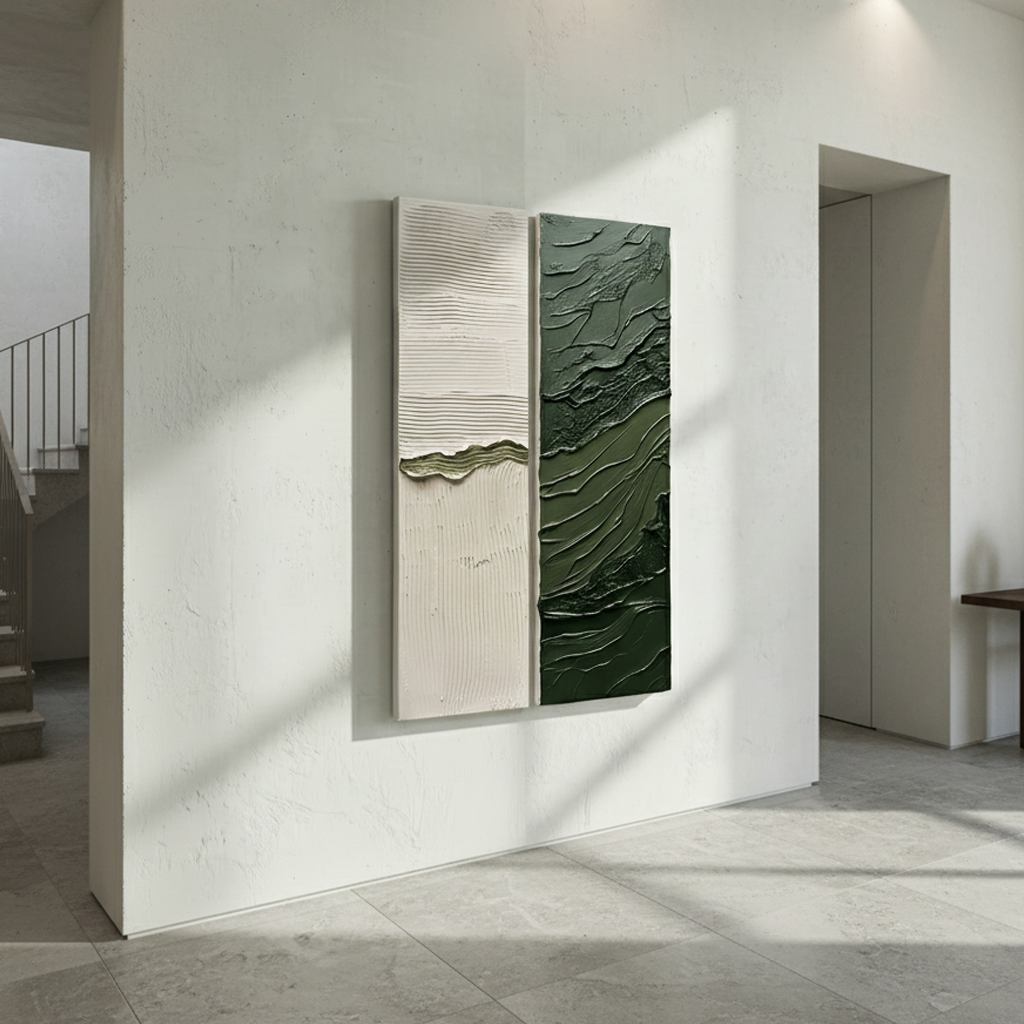 Ivory Forest Green Diptych Bold Texture