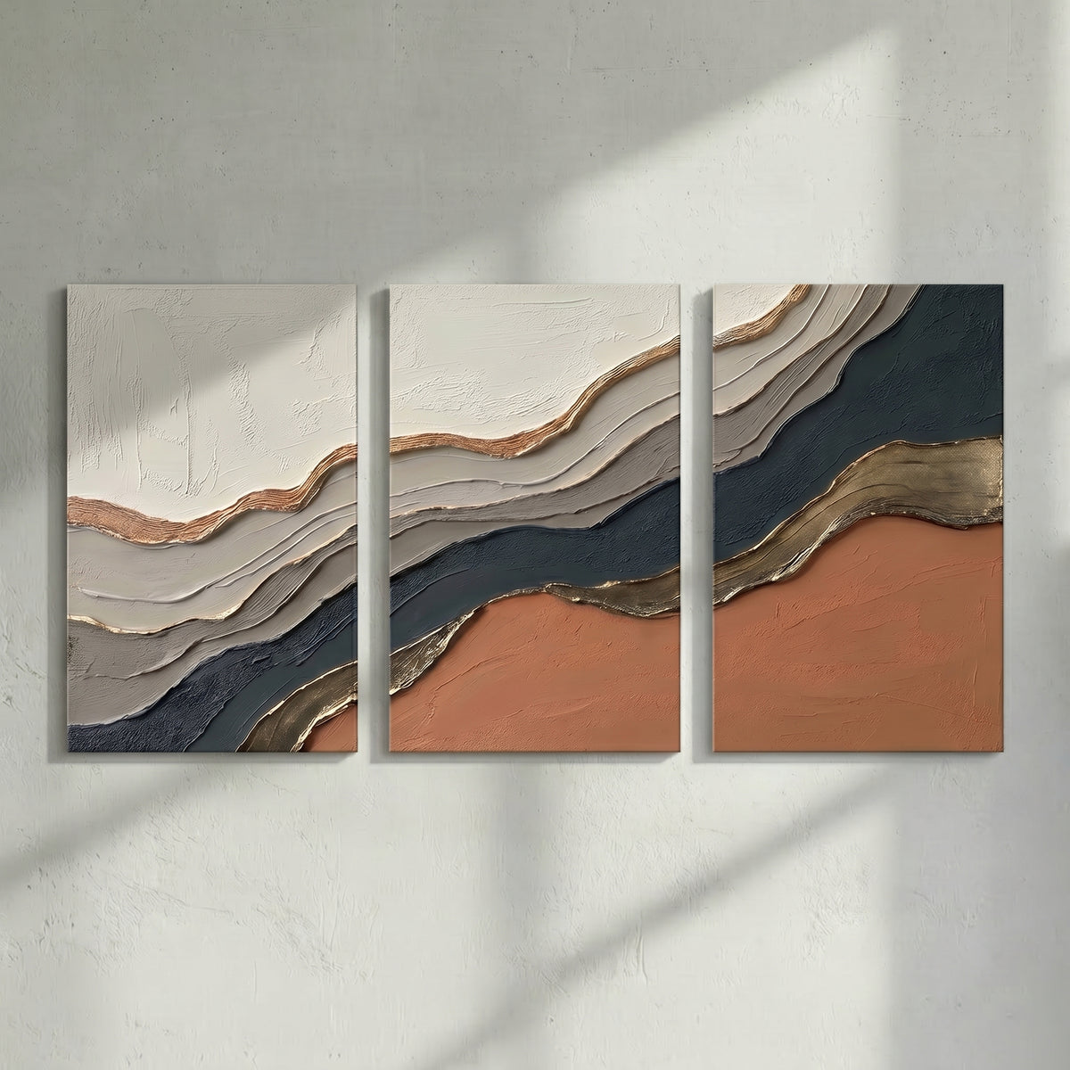 Terracotta Navy Gold Triptych Bold Texture
