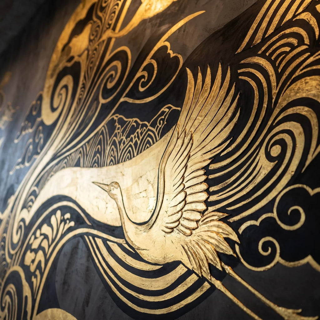 Golden Crane Mural Wall Art