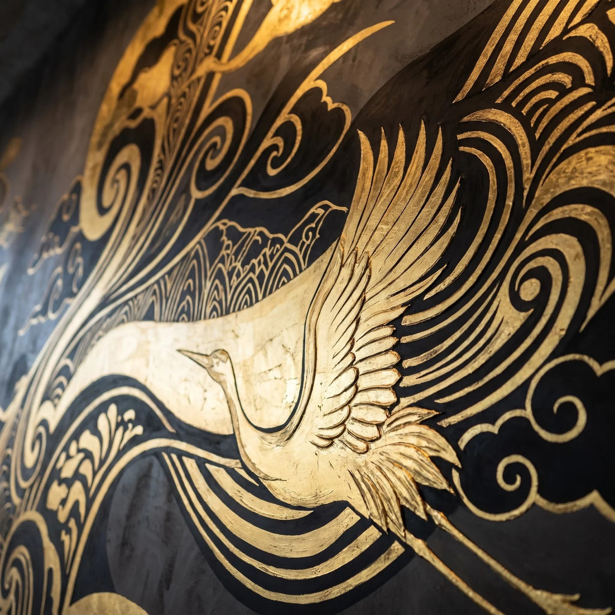 Golden Crane Mural Wall Art