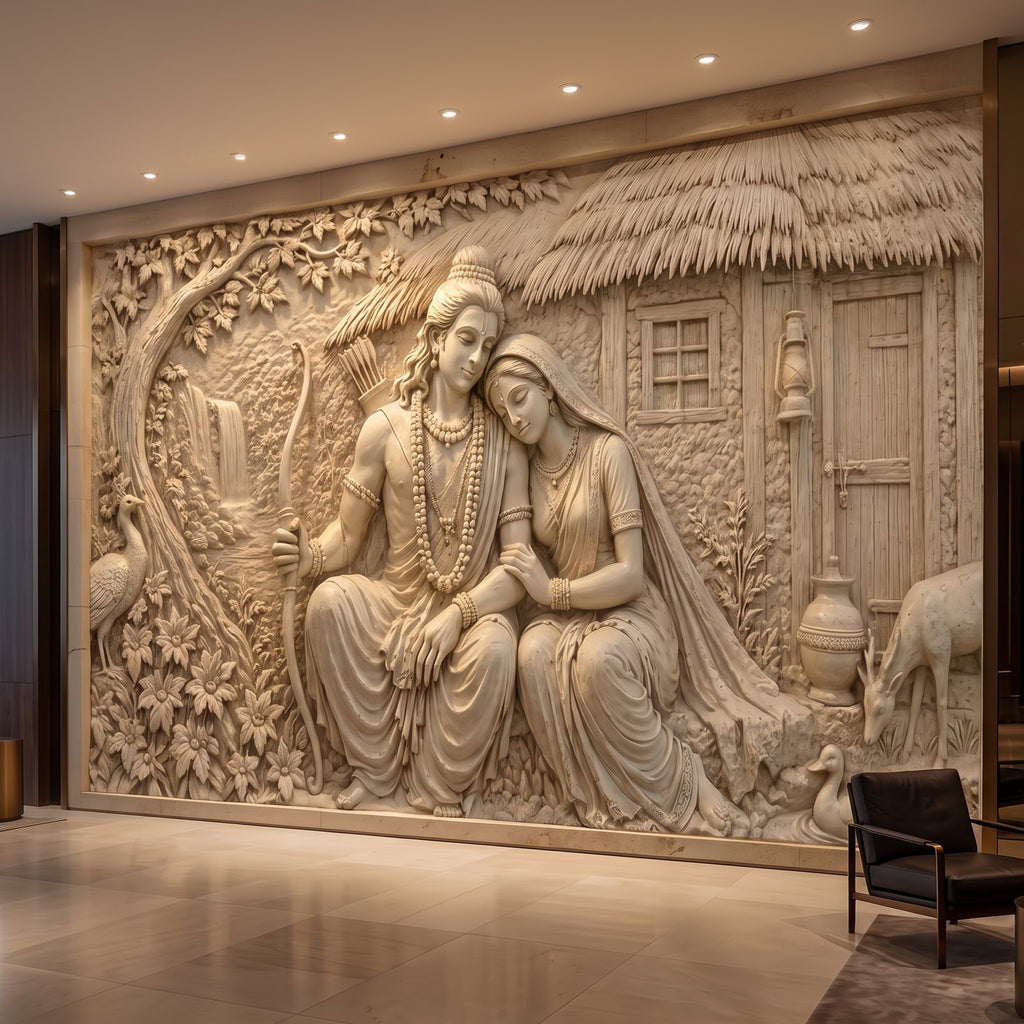 Ram Sita Forest Hut 3D Relief Art